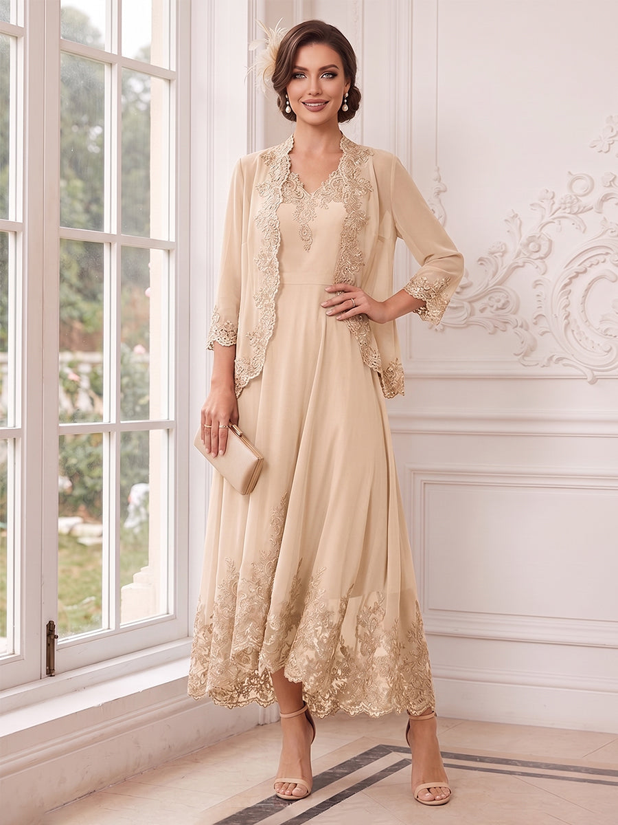 Valentina Wren Champagne front view mother of the bride dress