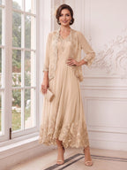 Valentina Wren Champagne front view mother of the bride dress