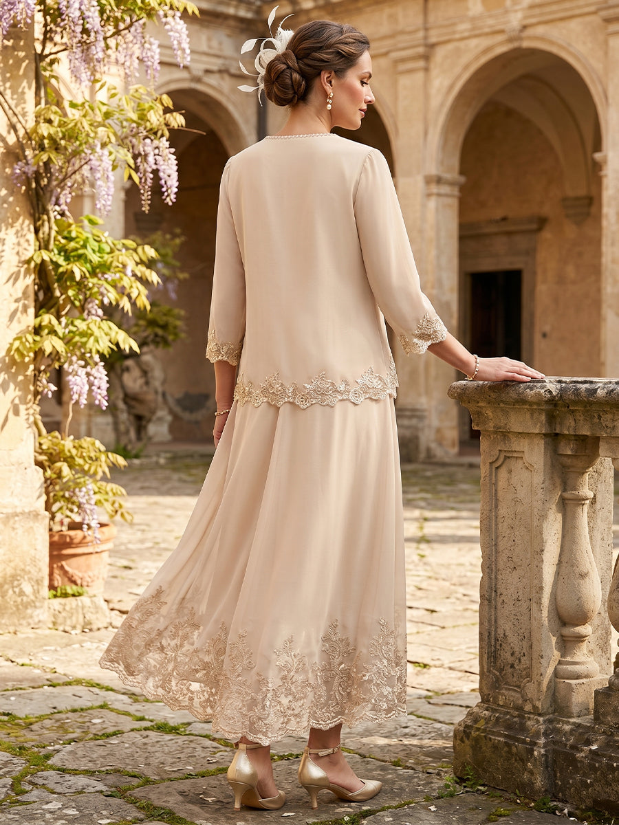 Valentina Wren Champagne back view mother of the bride dress