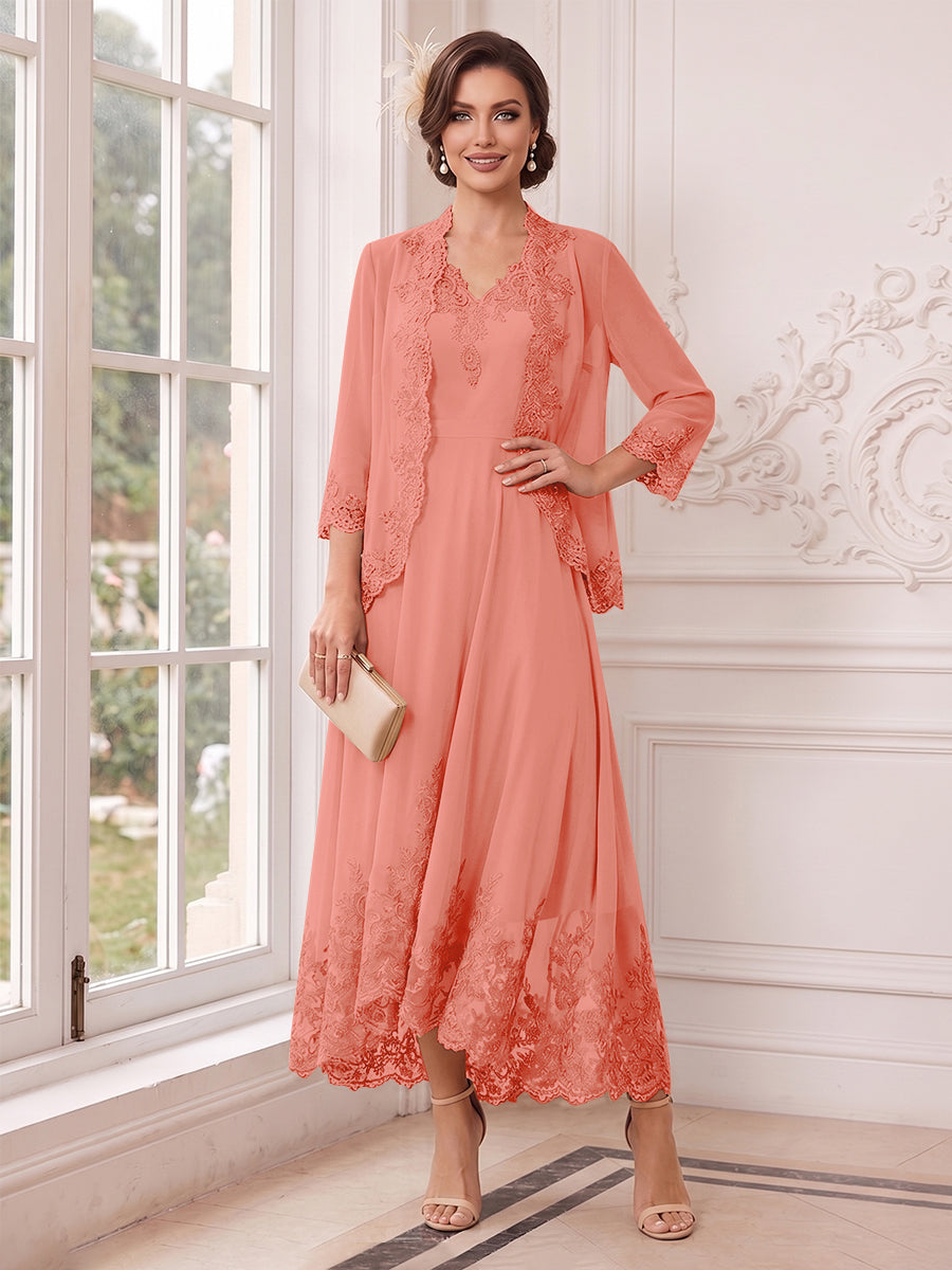 Valentina Wren Coral front view mother of the bride dress