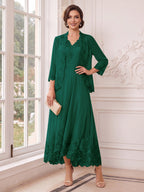 Valentina Wren Hunter Green front view mother of the bride dress