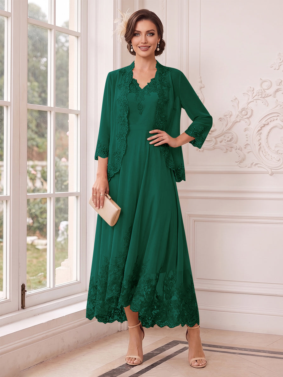 Valentina Wren Hunter Green front view mother of the bride dress