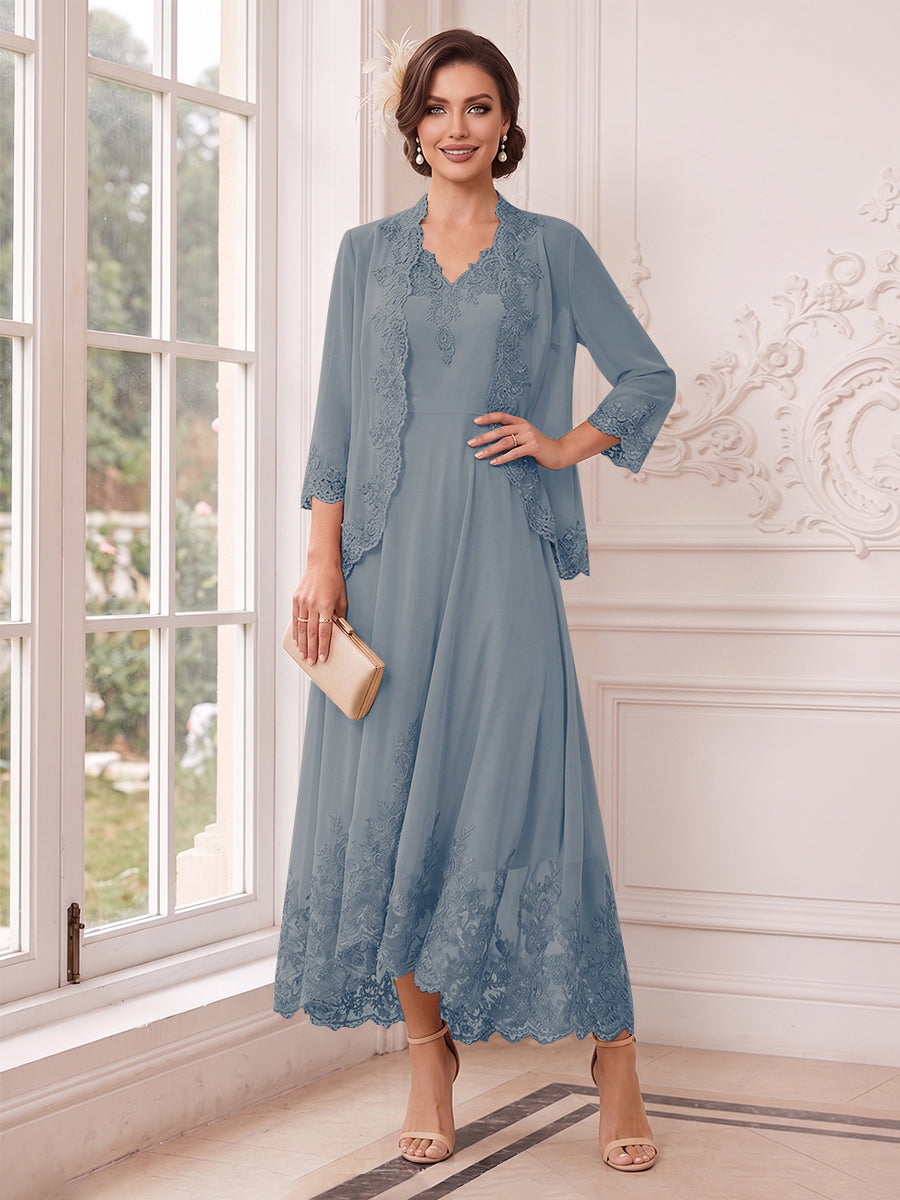 Valentina Wren Dusty Blue back view mother of the bride dress