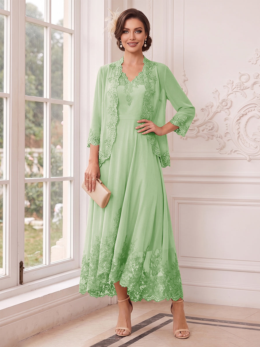 Valentina Wren Sage Green back view mother of the bride dress