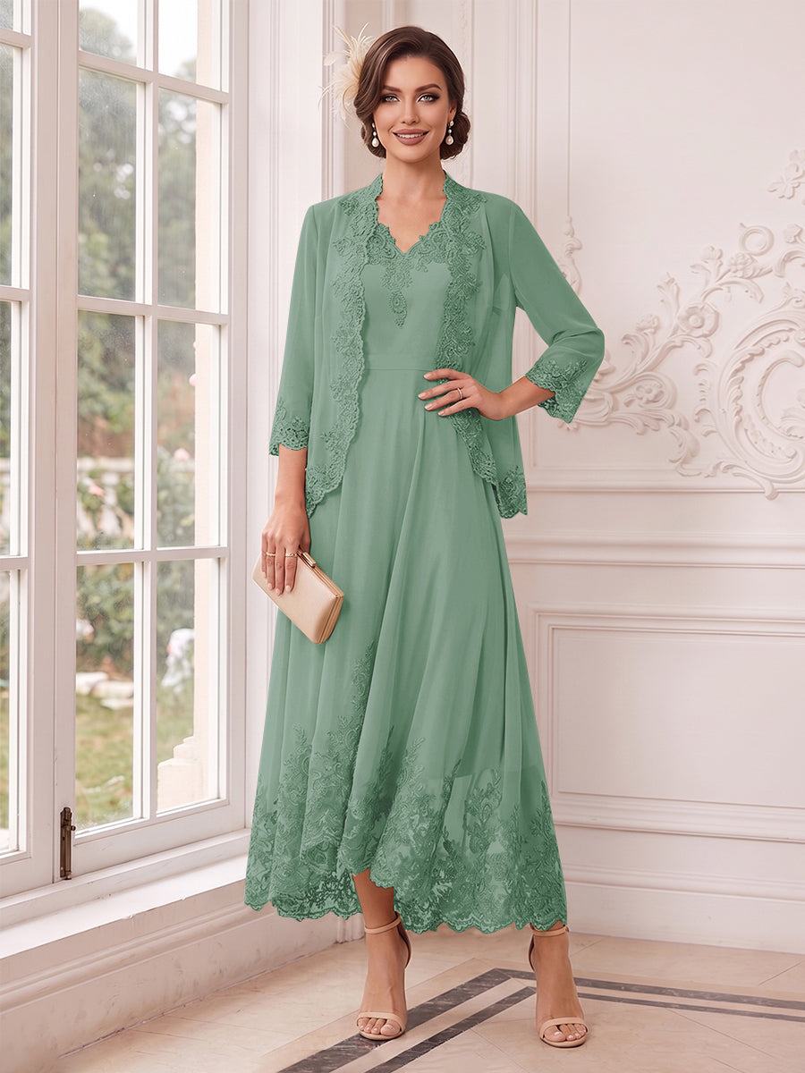 Valentina Wren Eucalyptus front view mother of the bride dress