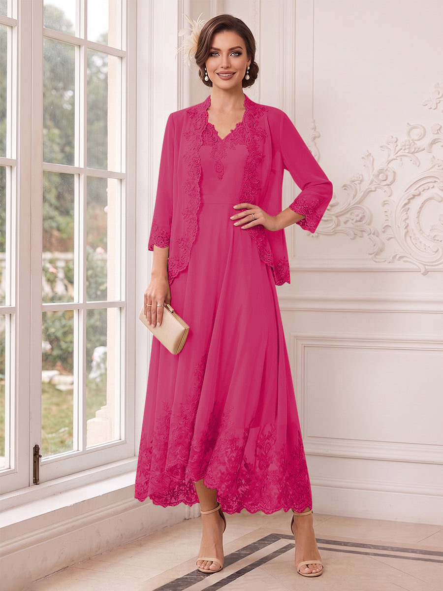 Valentina Wren Fuchsia front view mother of the bride dress