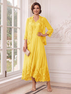 Valentina Wren Gold front view mother of the bride dress