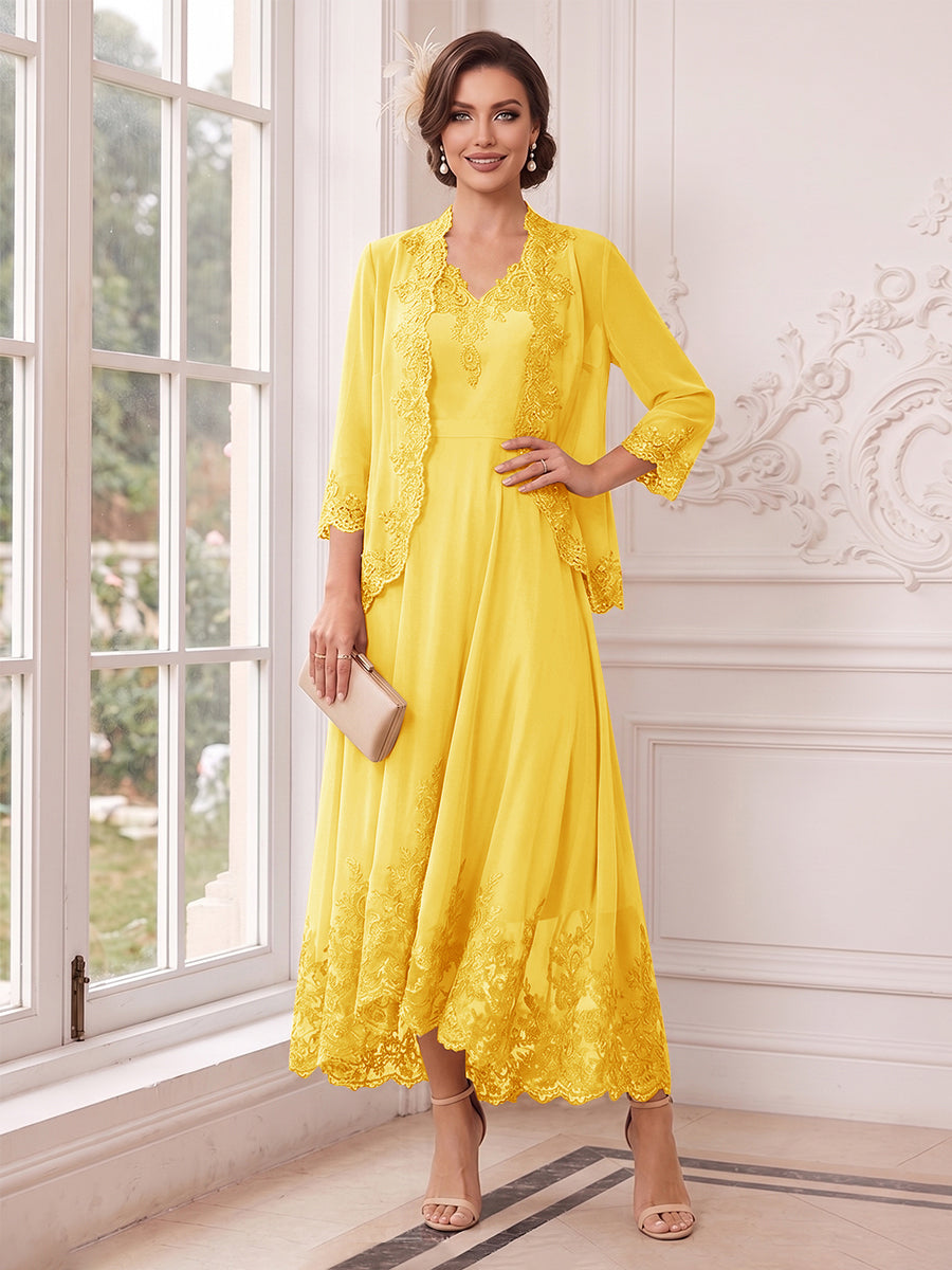 Valentina Wren Gold front view mother of the bride dress