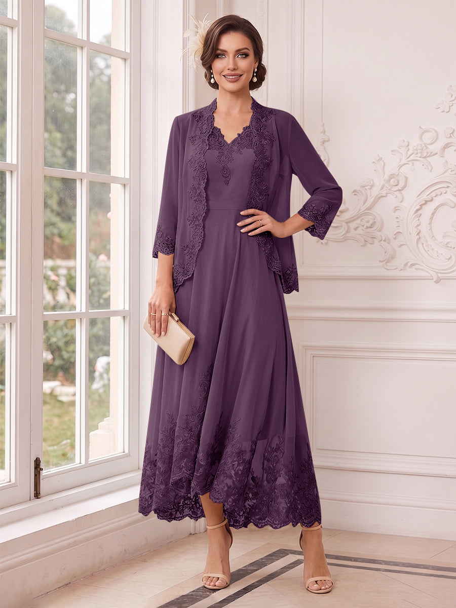 Valentina Wren Grape front view mother of the bride dress