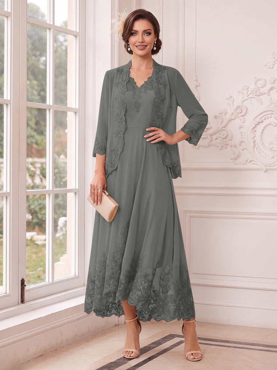 Valentina Wren Grey front view mother of the bride dress