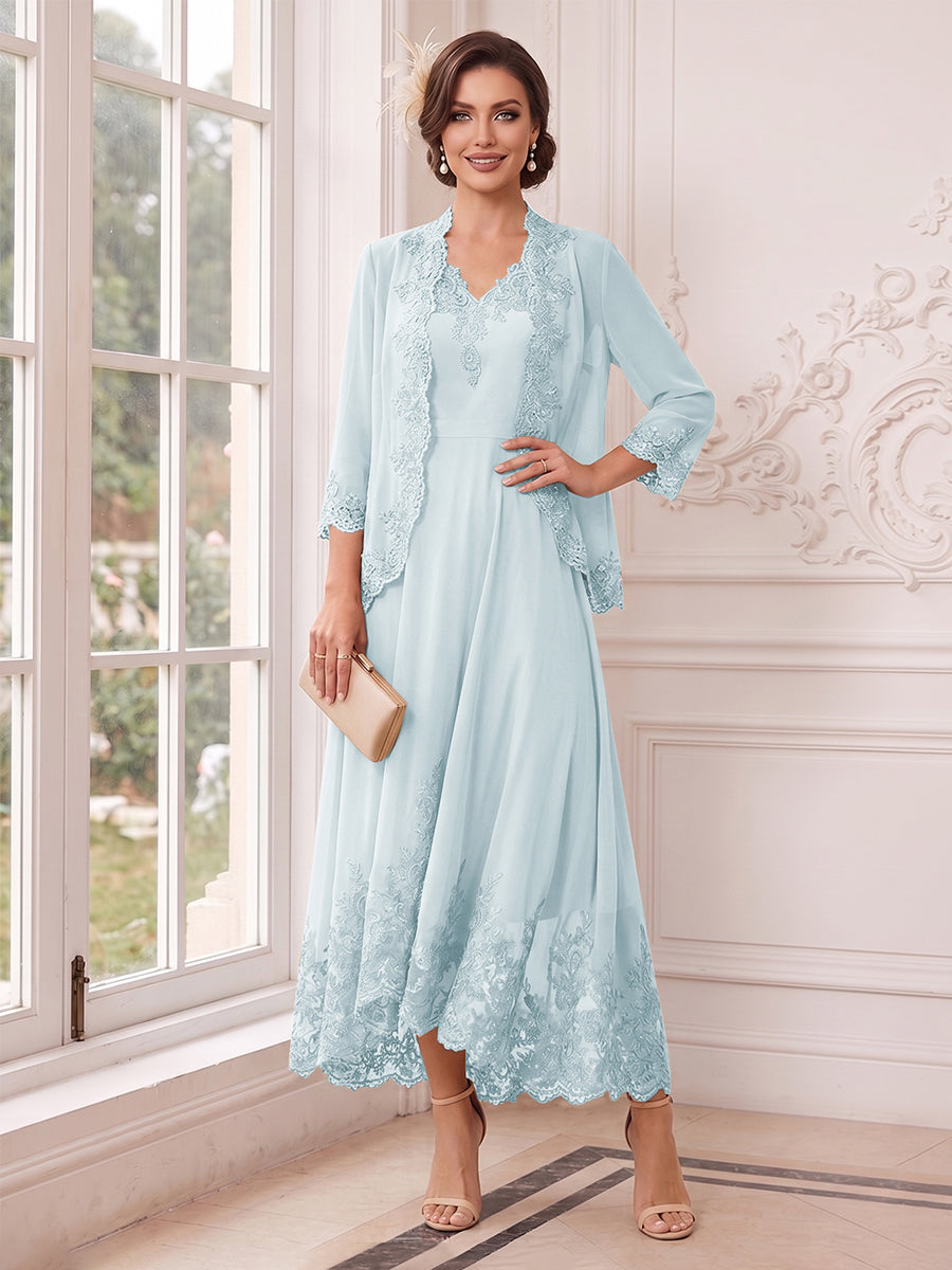Valentina Wren Sky Blue back view mother of the bride dress
