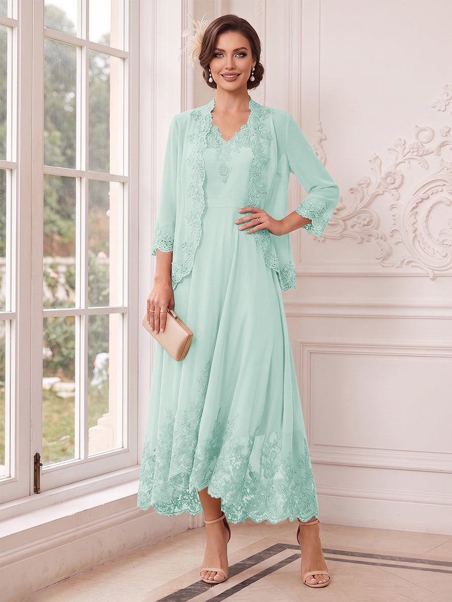 Valentina Wren Sky Blue front view mother of the bride dress