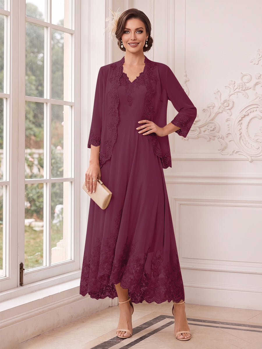 Valentina Wren Burgundy front view mother of the bride dress