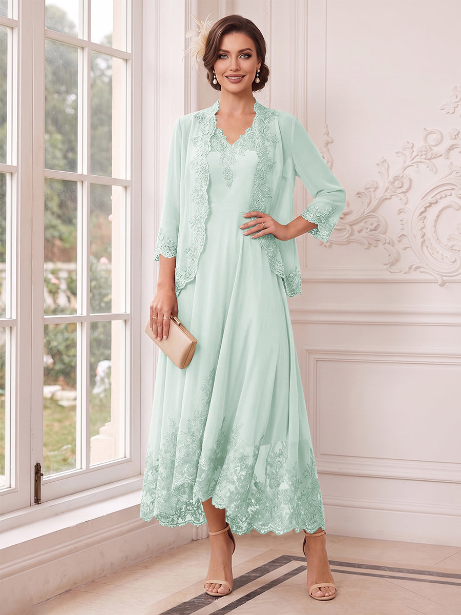 Valentina Wren Pool Blue front view mother of the bride dress