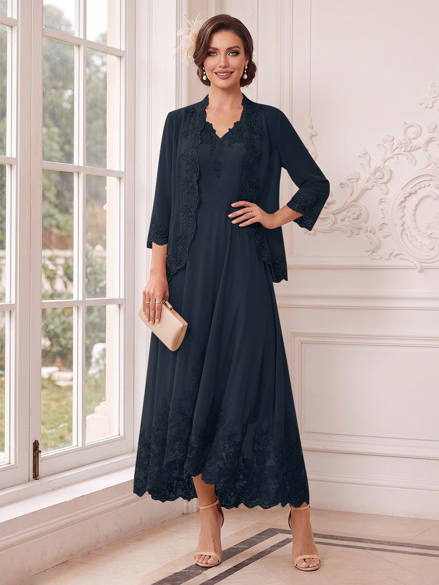 Valentina Wren Navy Blue front view mother of the bride dress