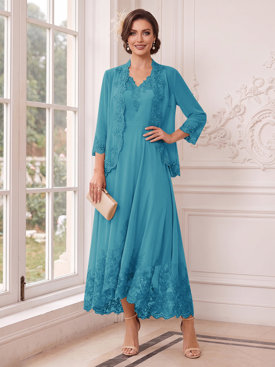 Valentina Wren Ocean Blue front view mother of the bride dress