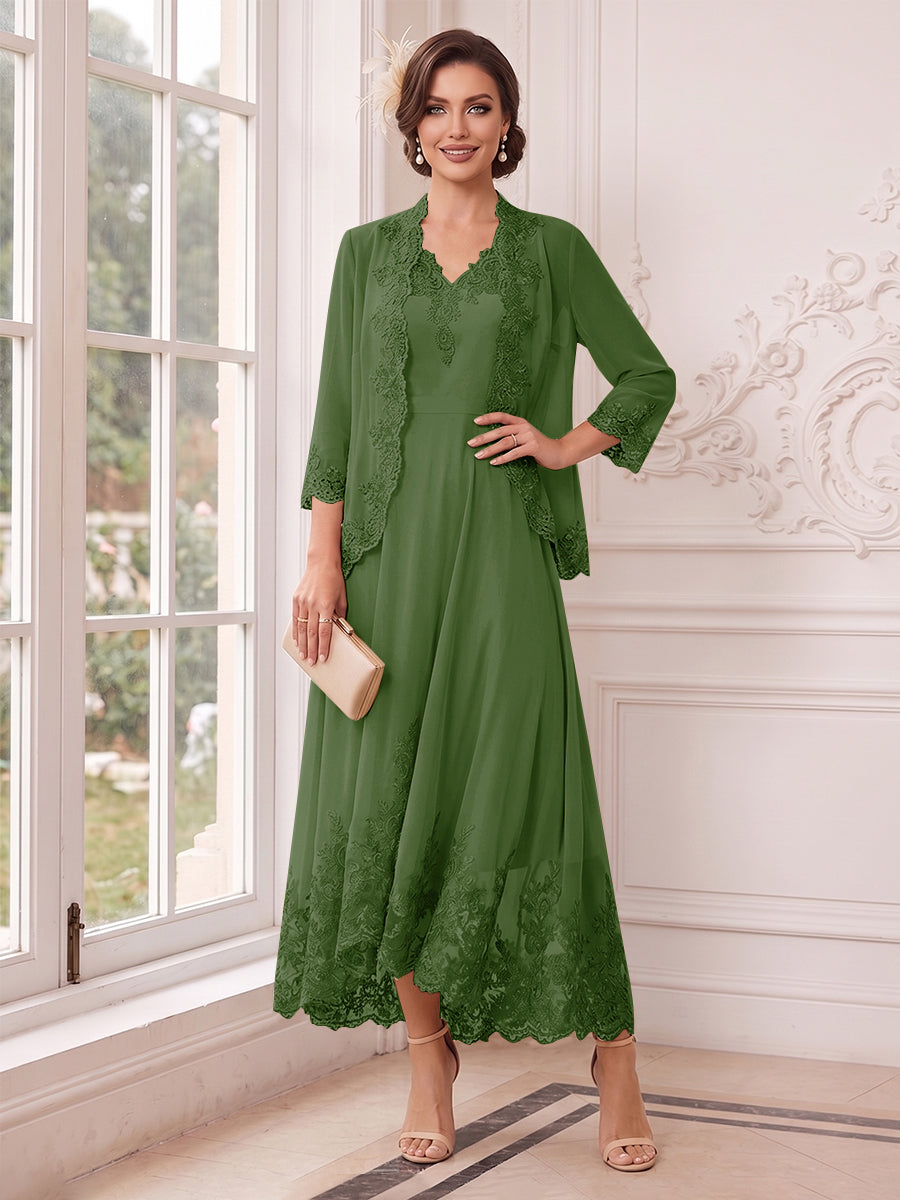 Valentina Wren Olive Green front view mother of the bride dress