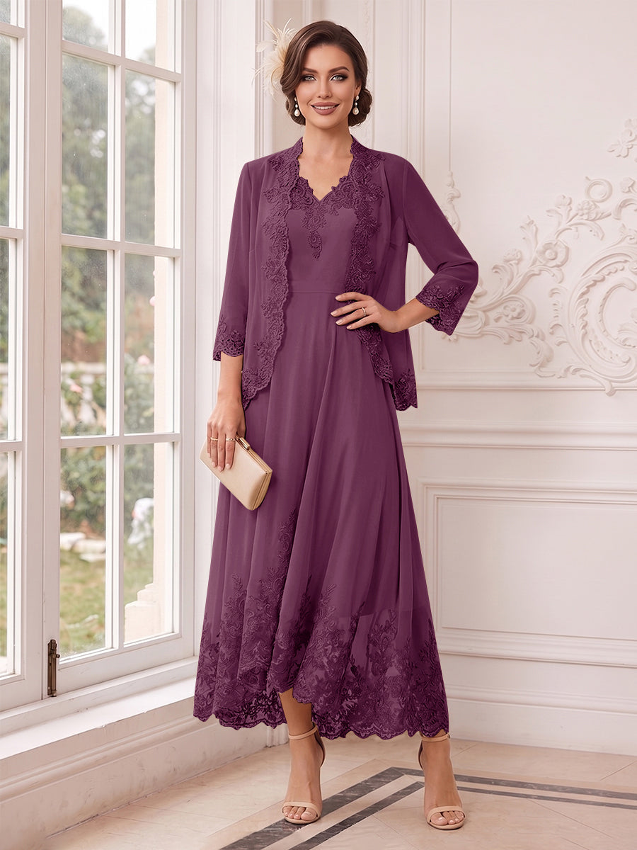 Valentina Wren Plum back view mother of the bride dress
