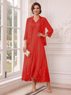 Valentina Wren Red front view mother of the bride dress