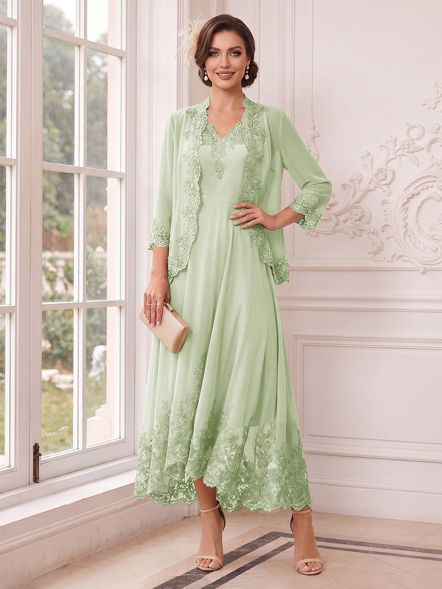 Valentina Wren Sage Green front view mother of the bride dress