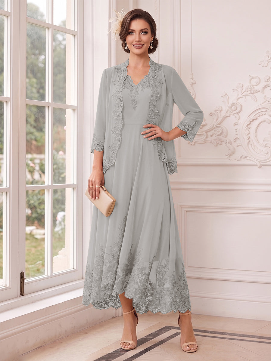 Valentina Wren Silver front view mother of the bride dress