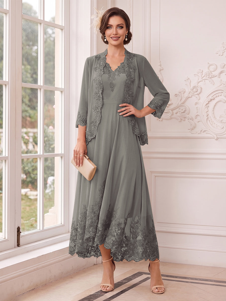 Valentina Wren Steel Grey front view mother of the bride dress