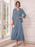 Valentina Wren Steel Blue front view mother of the bride dress
