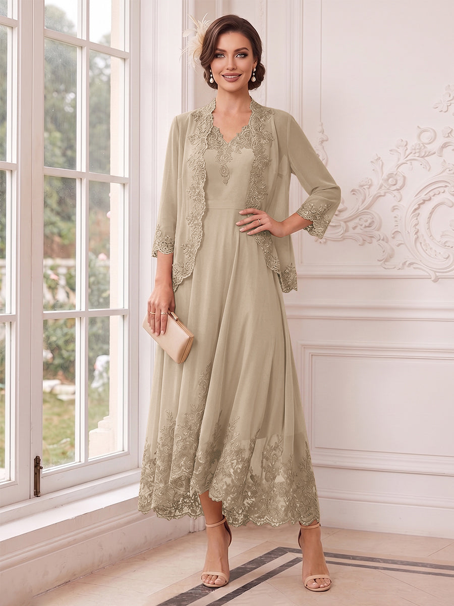 Valentina Wren Taupe front view mother of the bride dress