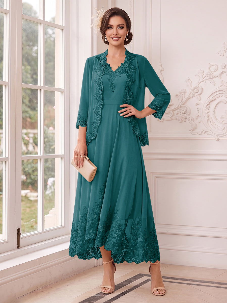Valentina Wren Teal front view mother of the bride dress