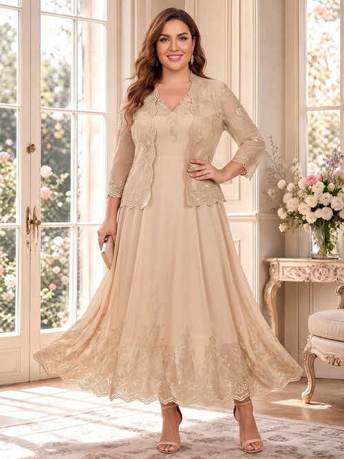 Amandine champagne front view mother of the bride dress
