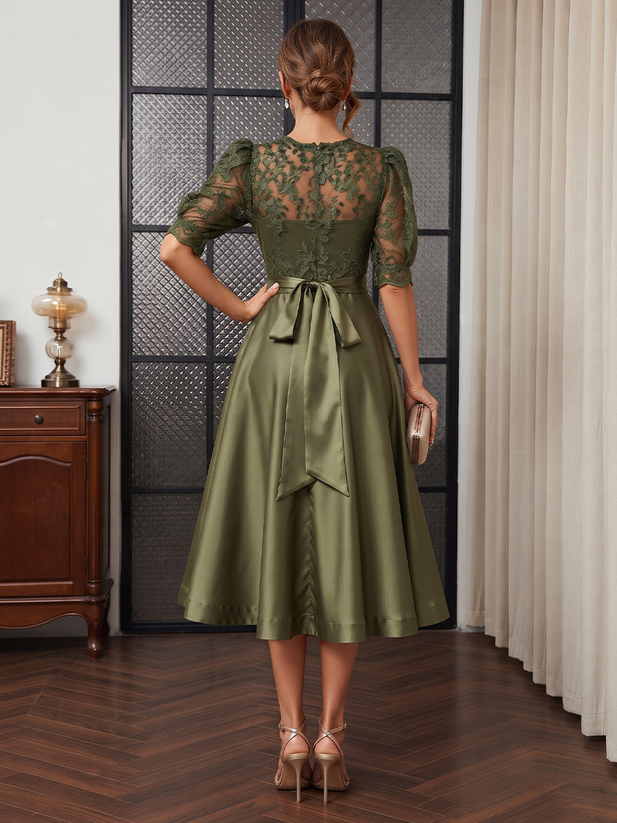 Paloma Wren Olive Green back view wedding guest dress