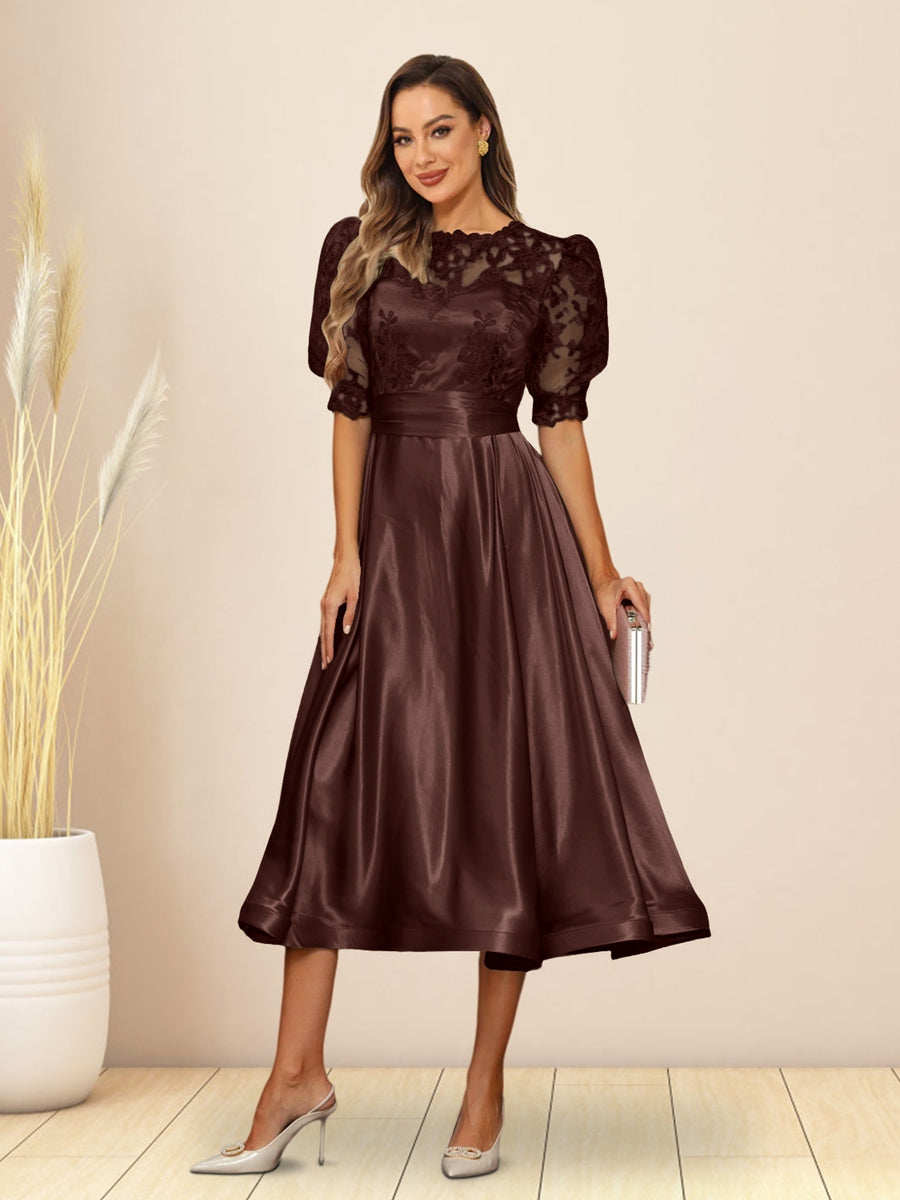 Paloma Wren Brown front view wedding guest dress
