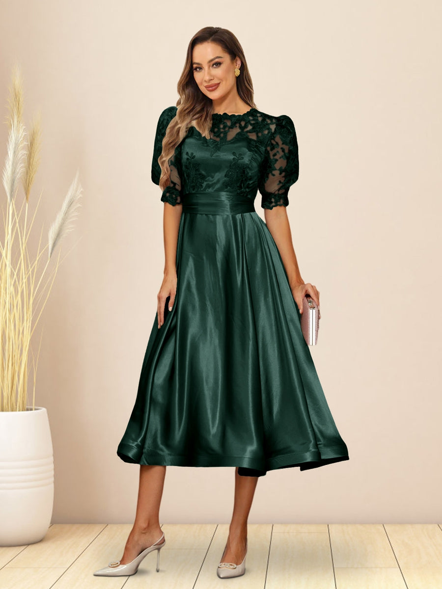 Paloma Wren Hunter Green front view wedding guest dress