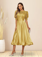 Paloma Wren Gold front view wedding guest dress