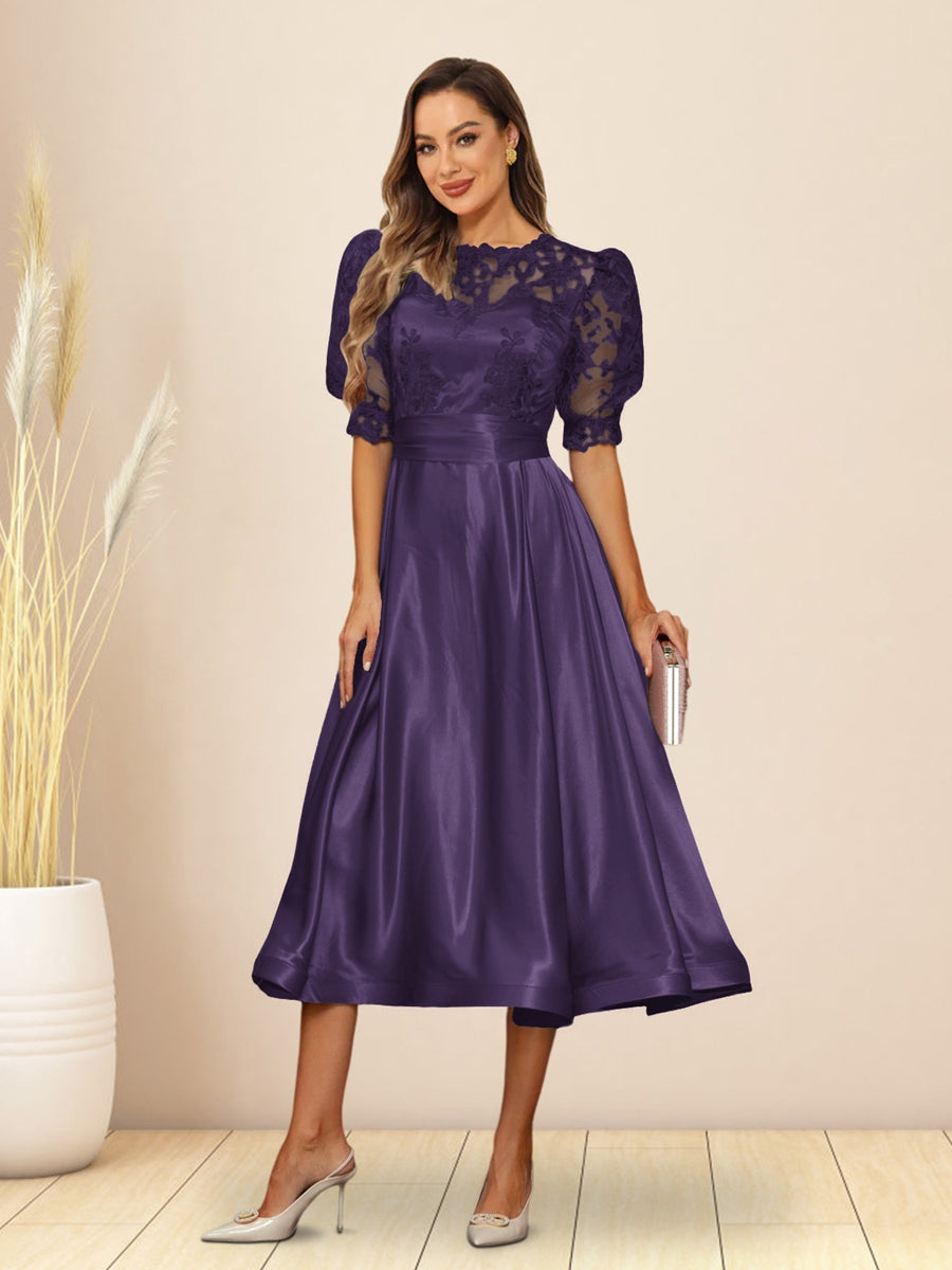 Paloma Wren Grape front view wedding guest dress