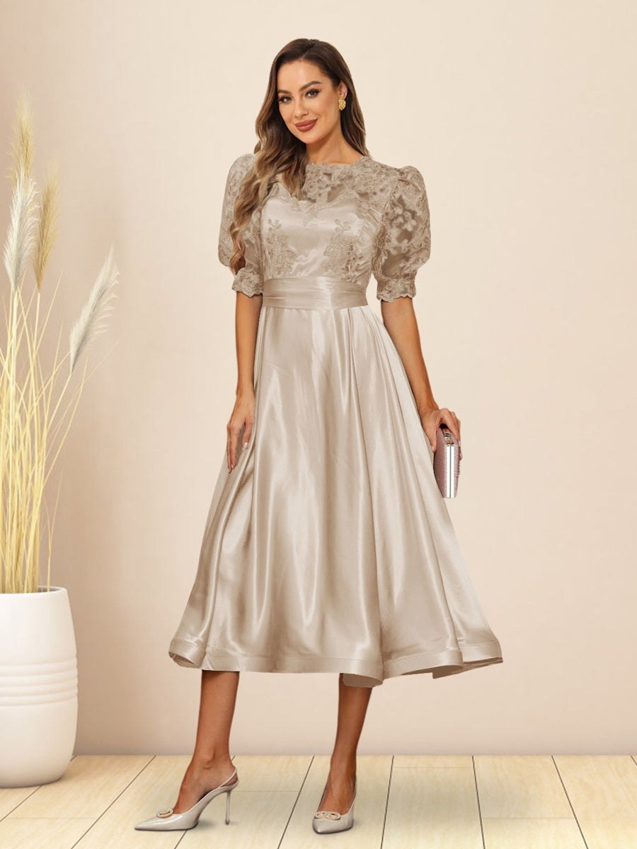 Paloma Wren Champagne front view wedding guest dress