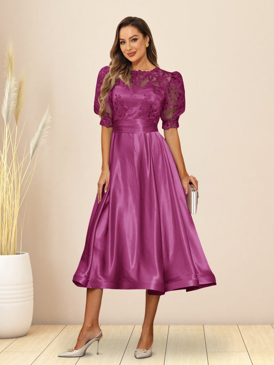 Paloma Wren Plum front view wedding guest dress