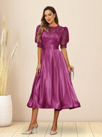 Paloma Wren Plum front view wedding guest dress