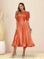 Paloma Wren Orange front view wedding guest dress