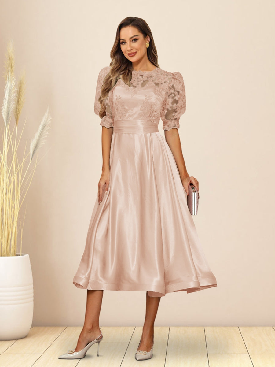 Paloma Wren Peach front view wedding guest dress