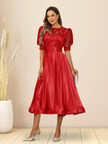Paloma Wren Red front view wedding guest dress