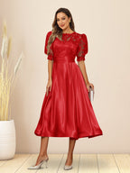 Paloma Wren Red front view wedding guest dress