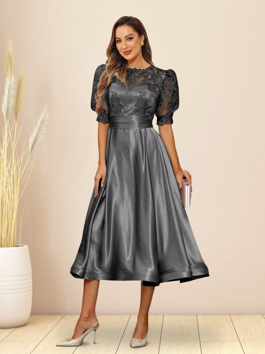 Paloma Wren Steel Grey front view wedding guest dress
