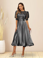 Paloma Wren Steel Grey front view wedding guest dress