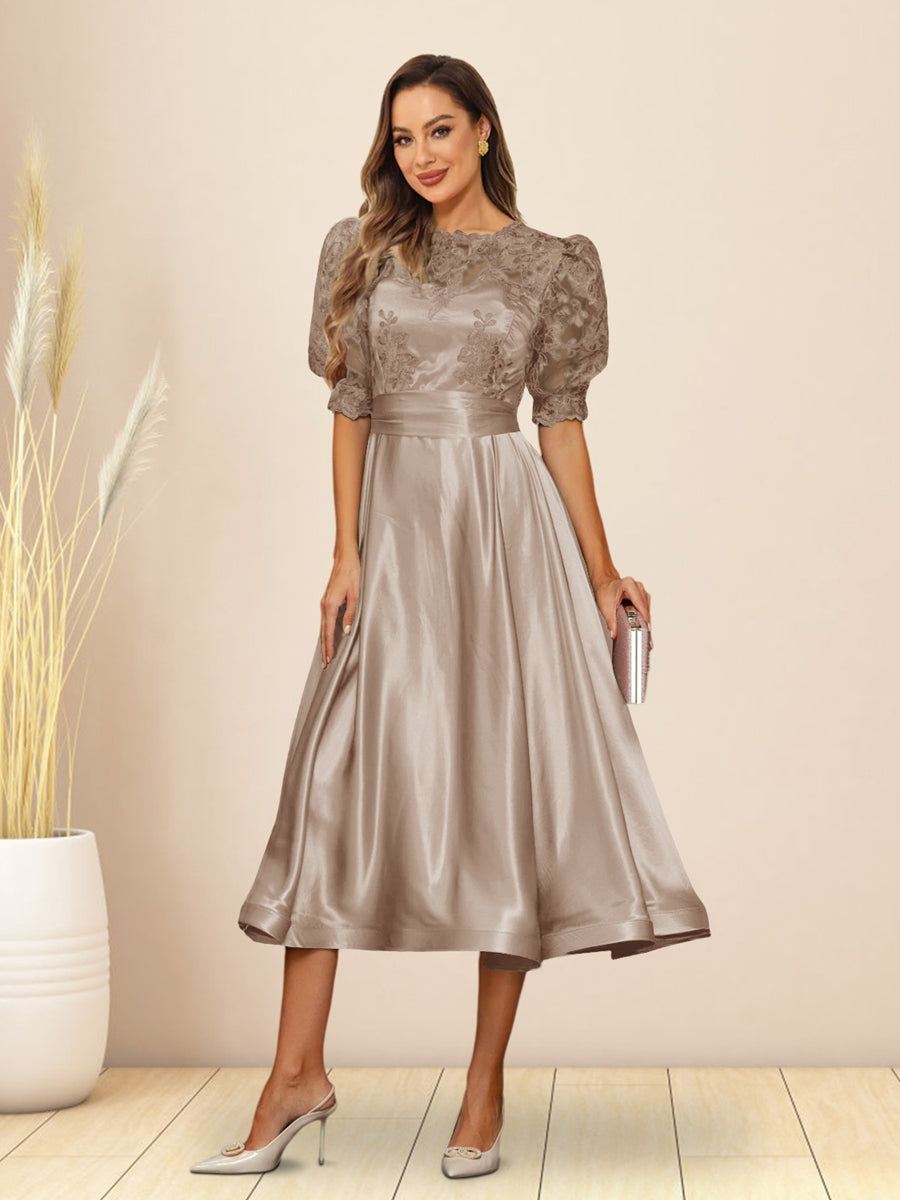Paloma Wren Taupe front view wedding guest dress