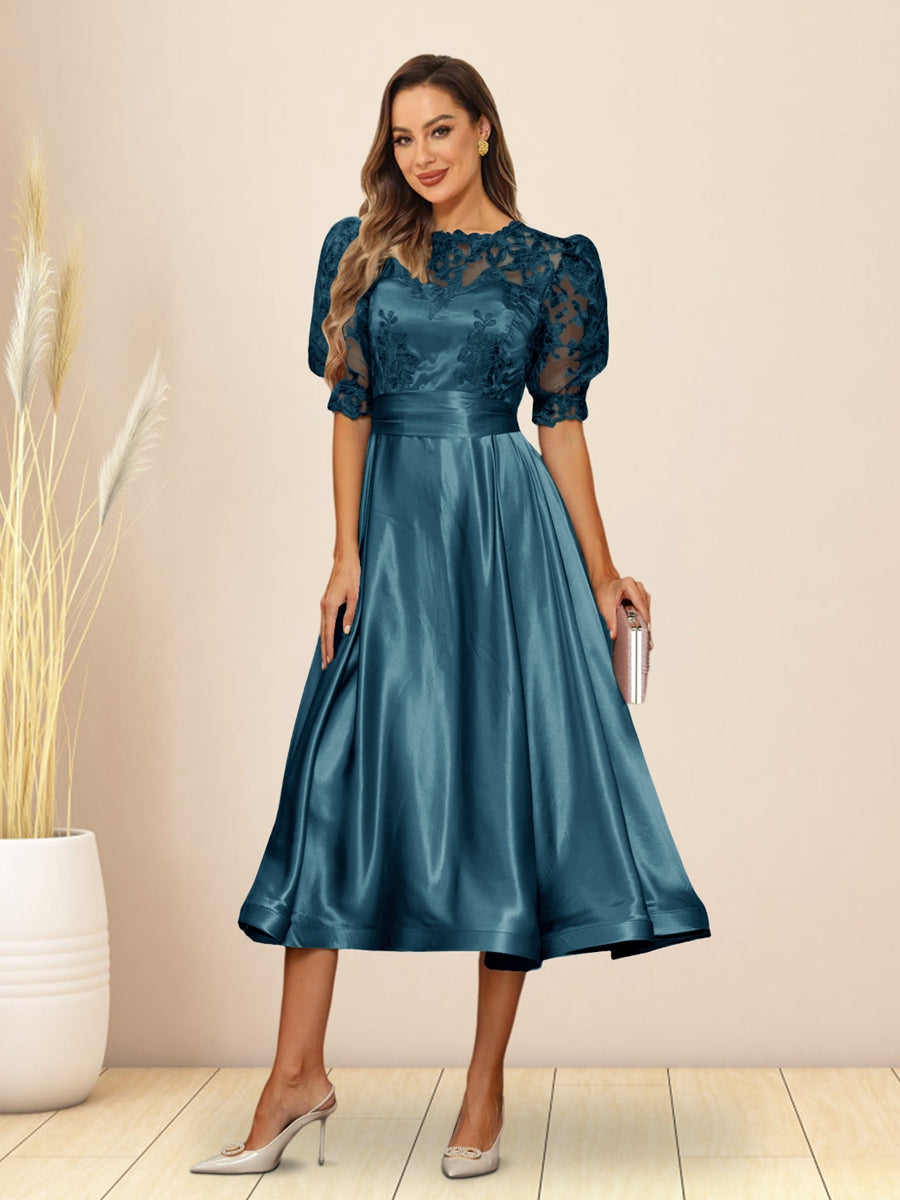 Paloma Wren Teal front view wedding guest dress