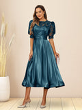 Paloma Wren Teal front view wedding guest dress