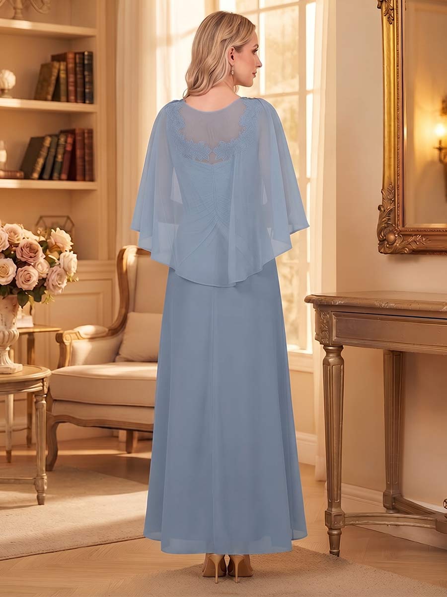 Winona Claire Dusty Blue back view mother of the bride dress