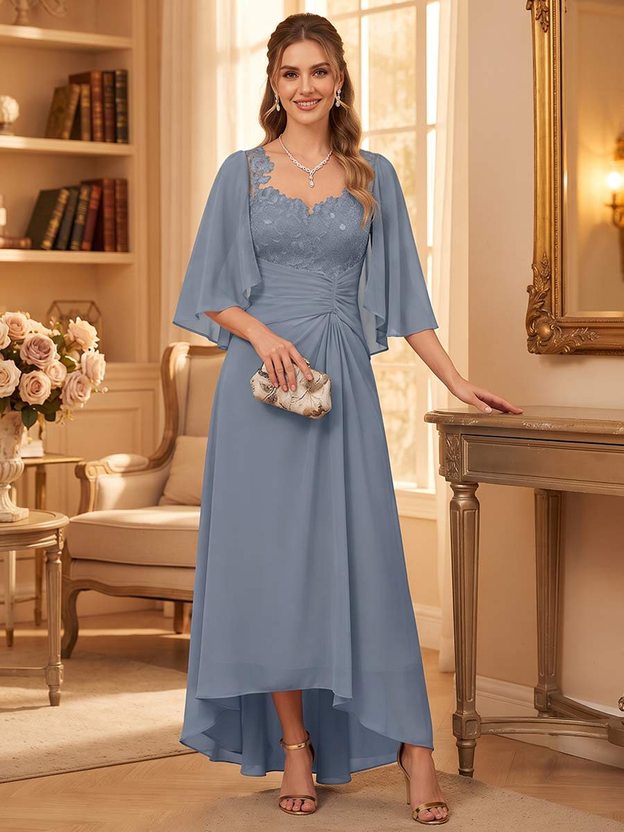 Winona Claire Dusty Blue front view mother of the bride dress