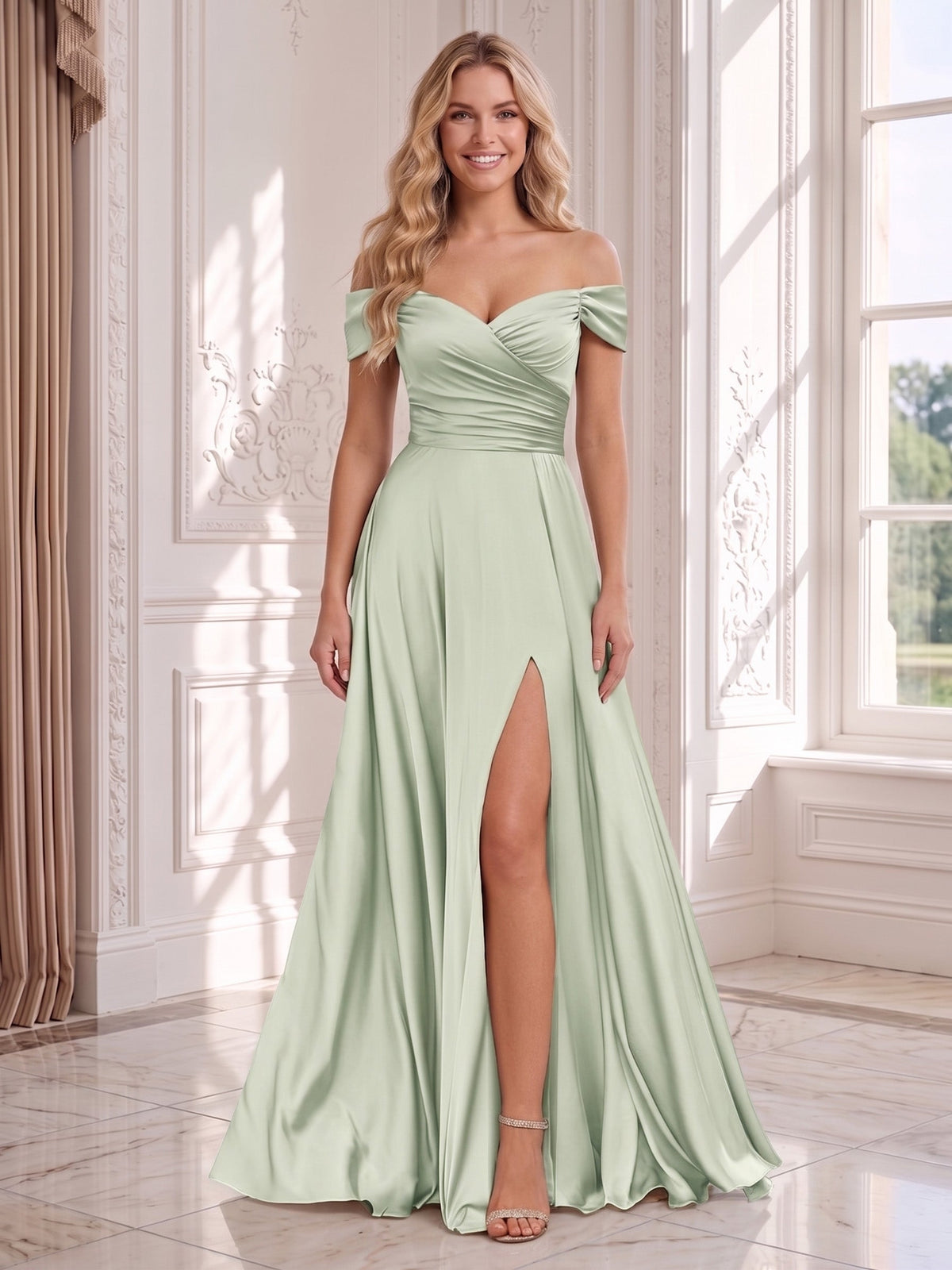 Nerissa Bloom Sage Green front view wedding guest dress